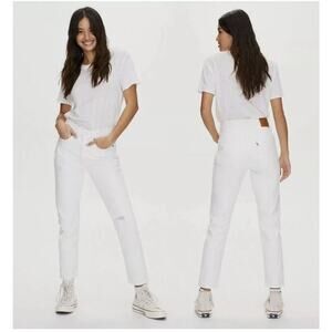 Levi's Premium 501 Skinny White Denim Jeans Distress Don't Mind If I Do (27x28)